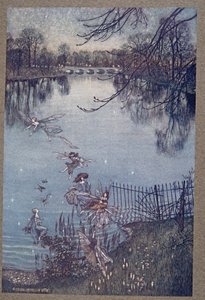 O Serpentine é um lindo lago, e há uma floresta afogada na parte de baixo dele. Se você olhar por cima da borda, você pode ver as árvores crescendo de cabeça para baixo, e elas dizem que à noite também há dr. de Arthur Rackham