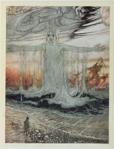 O homem naufragado e o mar, ilustração de &39;fábulas de Esopo&39;, publicado por Heinemann, 1912 de Arthur Rackham
