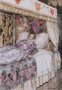 A princesa adormecida, ilustração para o livro de fadas aliados, Heinemann, 1916 (caneta & tinta com wc no papel) de Arthur Rackham