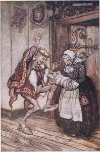 O rei não se podia conter por alegria (cor litho) de Arthur Rackham