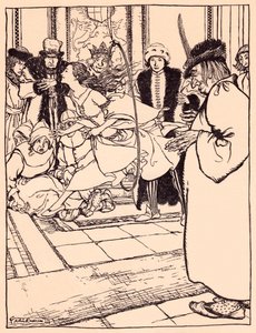 A bela donzela saltou pelo aro de forma tão ligeira como um veado. Ilustração de Arthur Rackham de Grimm