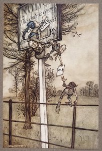 Estas fadas astutas às vezes alteram maliciosamente o tabuleiro numa noite de bola ..., de Peter Pan em Kensington Gardens por JM Barrie (1860 - 1937), pub. 1906 de Arthur Rackham