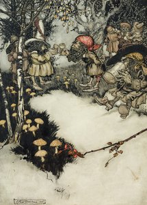Eles beberam seu licor em profundo silêncio, 1905 (caneta & em e wc no papel) de Arthur Rackham