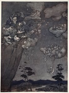 Eles eram governados por um velho espírito de espírito que pendurou as novas luas nos céus e cortou as antigas em estrelas, de Rip Van Winkle de Washington Irving, pub. 1910 de Arthur Rackham