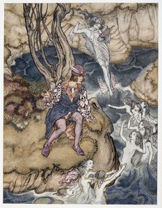 Esta música rastejou por sobre as águas, ilustração de William Shakespeares a tempestade, bar. 1926 de Arthur Rackham