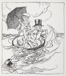 Três homens numa tigela no mar. de Arthur Rackham