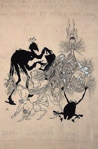 Ilustração da página de título de "The Zankiwank and the Bletherwitch", de S.J. Adair Fitzgerald, publicada em 1896 (caneta e tinta sobre papel) de Arthur Rackham