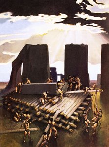 A construção de Stonehenge, imaginada em 1978 de Arthur Ranson