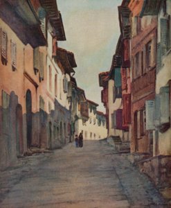 País Basco: Rua na Cidade Velha, St Jean-Pied-de-Port (cor litho)