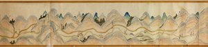 16.000. fornecido. Orientado com norte à direita. Relevo mostrado pictoricamente. Vista aérea. Abrange o rio Wei em Baoji Xian, Shanxi Sheng a Shu Dao na fronteira Shanxi-Sichuan. Mostra assentamentos, paradas para descanso, estações, pousadas, templos, pa