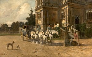 Vista dianteira, de, Wollaton, corredor, nottingham, com, cavalo, e, carruagem, c.1880-1906