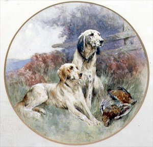 Um par de setters guardando um brace of Grouse de Arthur Wardle