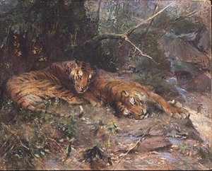 Tigres descansando por um riacho de Arthur Wardle