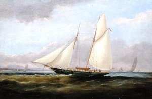 Um Iate Escuna à Vela Fácil, com a sua Foresail Lowered (óleo sobre tela)