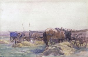 Carroças de Feno com Cavalo (aguarela sobre papel) de Arthur Winter Shaw