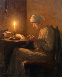 Needlework by Candlelight (óleo sobre tela) de Arthur Winter Shaw