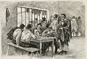 Argentina (século XX). "Pulperia", uma taberna e loja de bebidas. Ilustração de T. Tamarera. Gravura de Artist Unknown