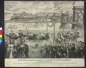 Chegada do casal imperial ao armazém da corte em Budapeste a 29. janeiro de 1866 de Artist Unknown
