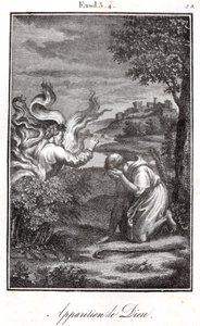 Bíblia - Moisés e a sarça ardente Deus aparece a Moisés a partir de uma sarça ardente. de Artist Unknown