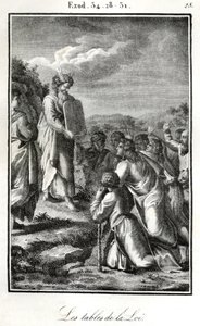 Bíblia, Moisés mostrando as duas tábuas com os dez mandamentos (gravura) de Artist Unknown