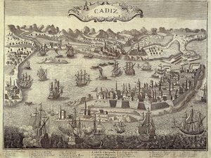 Cidade e porto de Cádis. Gravura. ESPANHA. ANDALUZIA. Cádis. Museu de Cádis de Artist Unknown