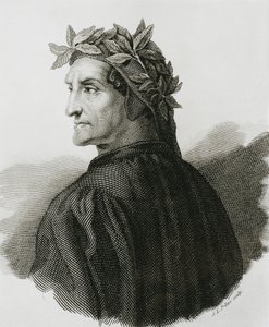 DANTE ALIGHIERI (1265-1321). Poeta italiano; Rafael (1483-1520). Reprodução de um fresco de Rafael. Gravura. de Artist Unknown