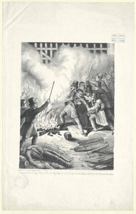Cena de um cenário de violência na linha Mariahilfer, na noite de 13 de março de 1848, na revolução de Viena de Artist Unknown