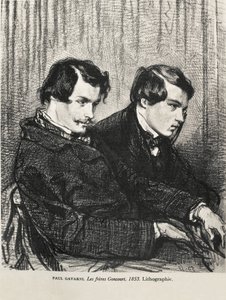 Gavarni, Hippolyte-Guillaume-Sulpice Chevalier, chamado Paul (1804-1866). Edmond e Jules de Goncourt num camarote do teatro. 1853. GONCOURT, Edmon Huot de (1822-1896). Escritor inglês; GONCOURT, Jules Huot de (1830-1870). Escritor inglês. Litografia. Priv de Artist Unknown
