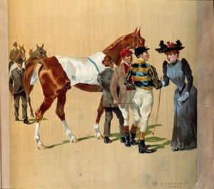Corridas de cavalos: as últimas dicas antes da corrida, início do século XX (impressão) de Artist Unknown