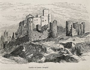 Loarre. Castelo românico. Gravura. ESPANHA. ARAGÃO. Saragoça. Academia Militar Geral de Artist Unknown