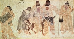 Nómadas da Mongólia com um burro (velino) de Artist Unknown