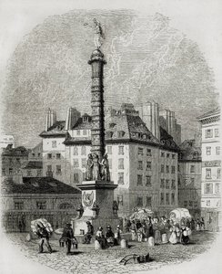 Paris. Vendedores de água em frente à fonte da Place Chatelet (gravura) de Artist Unknown