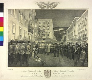 Receção solene do arquiduque Karl Ludwig em 20 de outubro de 1855 em Trento de Artist Unknown