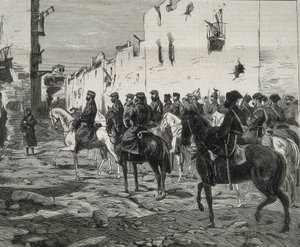 Espanha. Primeira República (1873-1874). Cantão de Cartagena. O general José López Dominguez em Cartagena após a capitulação dos cantonistas. Imagem publicada em "La Ilustracion Espanola y Americana". Gravura. de Artist Unknown