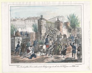 A linha de Lerchenfelder durante o cerco das tropas do K. K. em outubro de 1848 de Artist Unknown