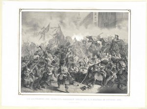 O assalto à barricada de Jaegerzeil pelos militares do k. k. em outubro de 1848 de Artist Unknown