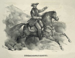 ZUMALACARREGUI, Tomas (1788-1835). General carlista. Em Espanha. Primeira Guerra Carlista. Zumalacarregui montado num cavalo. Gravura. de Artist Unknown