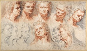 Head Studies (gizes coloridos sobre papel) de Artus I (attr. to) Quellinus