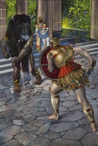 Heracles enfrentando o Minotauro (cor litho) de Artus Scheiner
