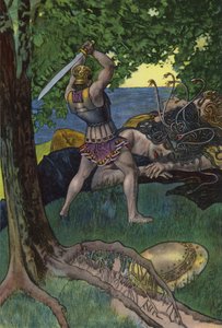 Perseus cortando a cabeça da Medusa (cor litho)
