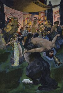 Satyrs interrompendo a festa de casamento de Orfeu e Eurídice, cena de Orfeu no Submundo (cor litho) de Artus Scheiner