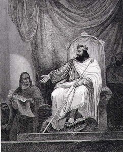 Carlos Magno (742-814) que emitiu o Capitulário de Herstal em 779, gravado por Leclerc (gravura) de Ary (after) Scheffer