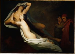 As sombras de Francesca da Rimini e Paolo Malatesta aparecem a Dante e Virgílio ... de Ary Scheffer