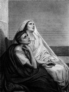 Santa Monique com Santo Agostinho - no frontispício da História de Santa Monique por Abbe Bougaud, Librairie Poussielgue 1866 de Ary Scheffer