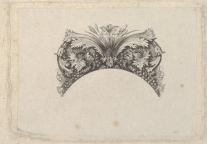 Elemento de moldura em arco para notas, com folhas de acanto e videira, lírio e uvas..., ca. 1824-37.