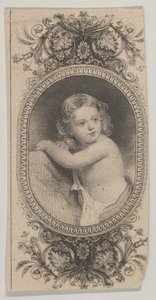 Motivo de notas: um retrato de criança e duas ovais estampadas rodeadas por um f..., c. 1824-37.