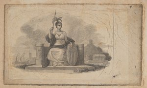 Vinheta de notas com figura feminina representando a América, ca. 1824-37.