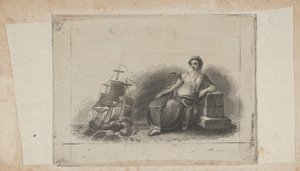 Vinheta de notas com figura feminina representando o comércio marítimo, ca. 1824-37.
