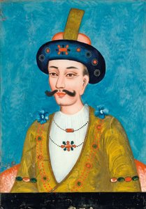 Pintura em vidro reverso de um nobre com turbante, da Índia ou da China para o mercado indiano (óleo sobre vidro)