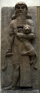 Herói Gilgamesh dominando um leão, 722-705 aC